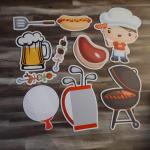 Manly BBQ(BBQ man, Steak, Hot Dog, Skewers, Fishing Rod, Bucket, Golf Cart, Beer Mug)